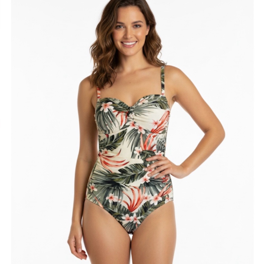 KONA SOL Floral One Piece Swimsuit, Women’s Size M, White Multicolor